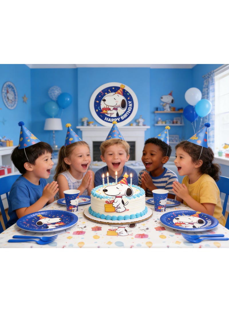 81 PCS Snoopy Party Decoration Set -Paper Plates, Paper Cups, Napkins, Tablecloths, Knives, Forks and Spoons - 10 Servings - Image 5